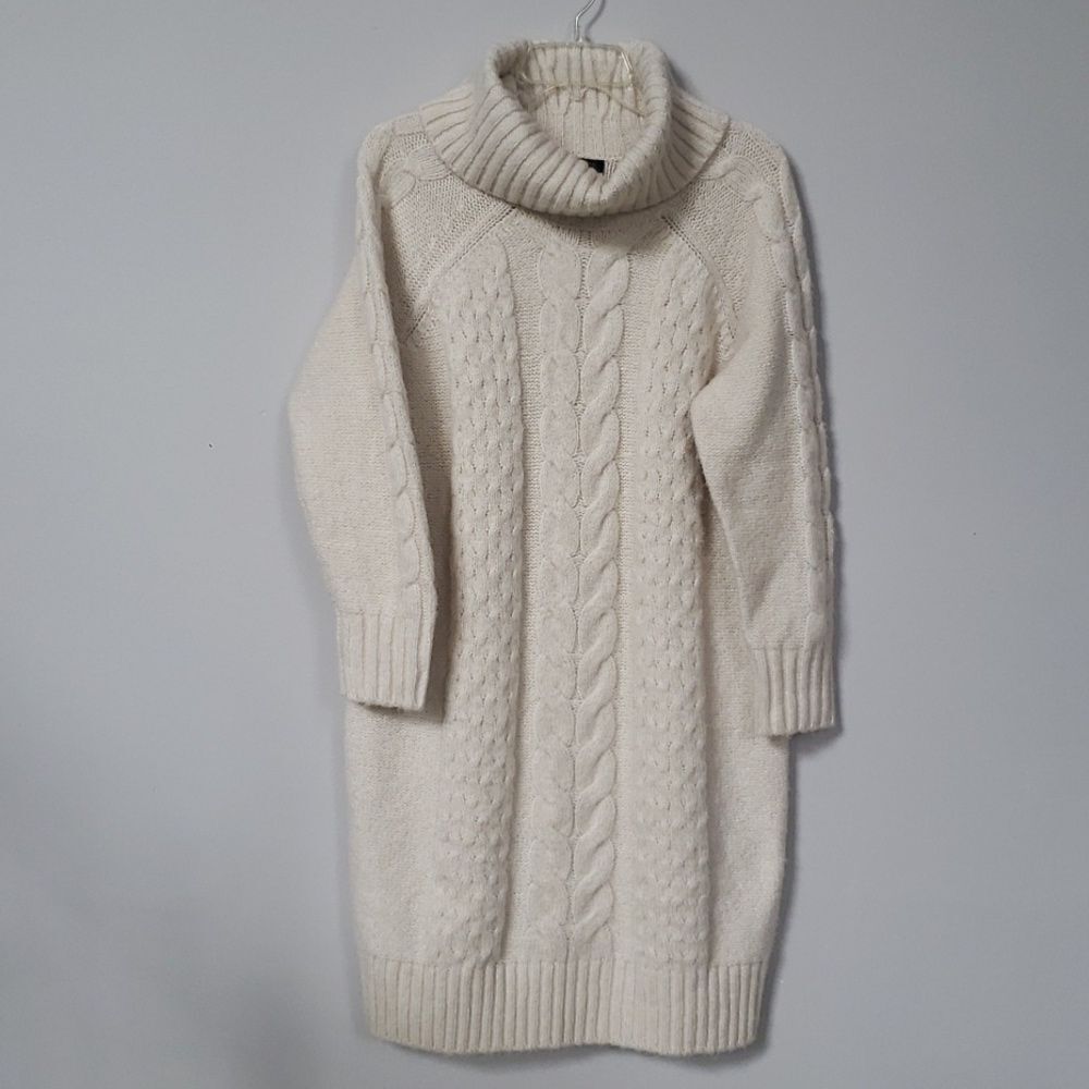 Banana Republic Sweater Dress Petite Large Cable Knit Cream Alpaca Wool Blend